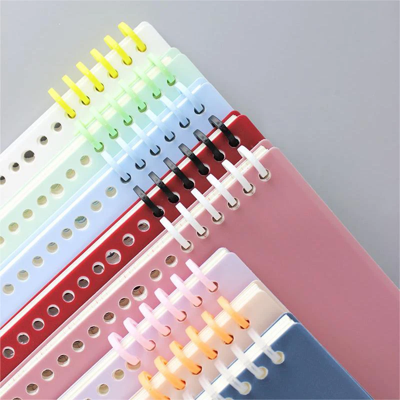 12Pcs/set 6 Holes Candy Color Loose-leaf Plastic Binding Ring Spring Spiral Rings A4 A5 Paper Notebook Stationery Binding Clip