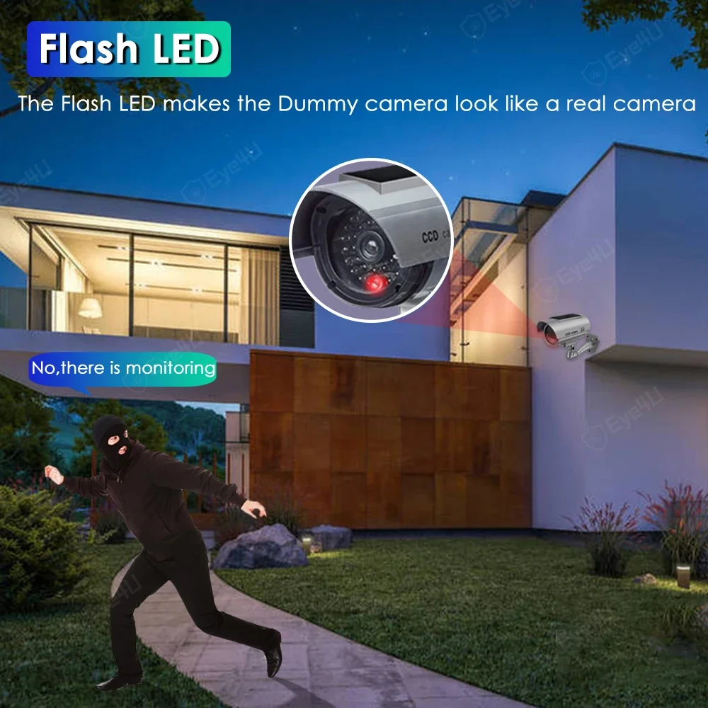 Fake Dummy Camera Outdoor Security Solar Panel Camera Simulation Indoor LED Light Monitor CCTV Surveillance Waterproof