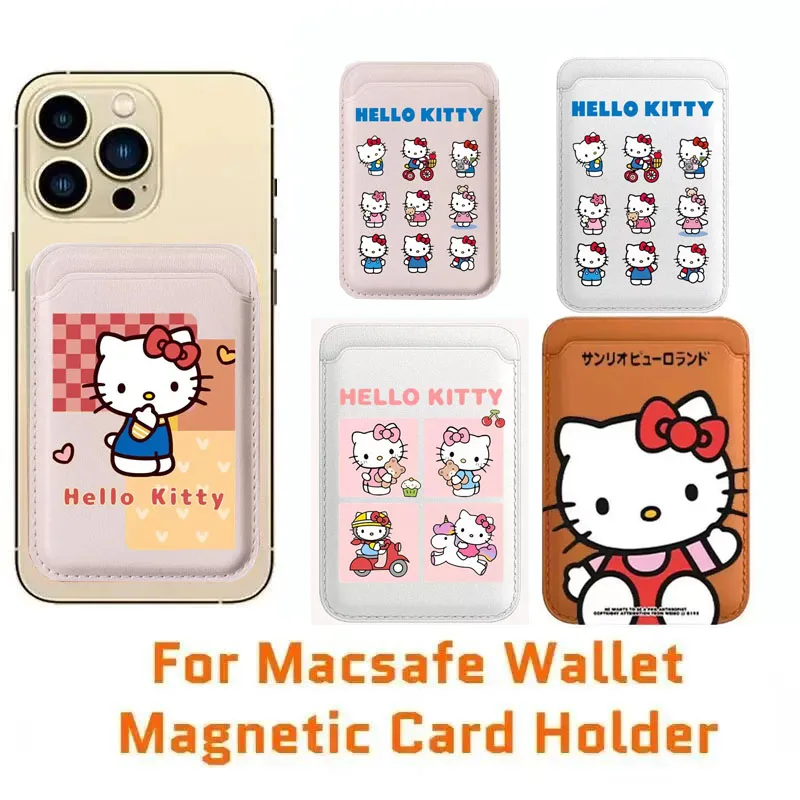 Hello Kitty cartoon Magnetic Leather Wallet Case For iPhone  17 16 15 14 Samsung Huawei Card Holder with Magnet Covers
