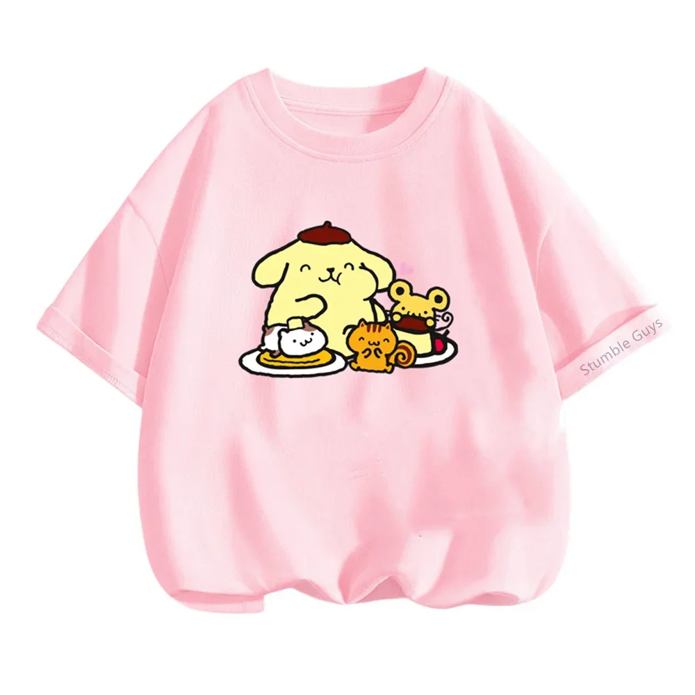 Pom Pom Purin Tshirt Set Kids Cartoon Casual Summer Teen Short-sleeved Girls T-shirt Men Clothes Boys Hello Kitty Clothing