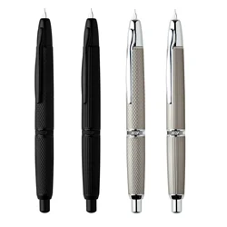 New MAJOHN A1 Press Fountain Pen, Grid Striped Retractable Extra Fine Nib Metal with Clip & Converter for Writing