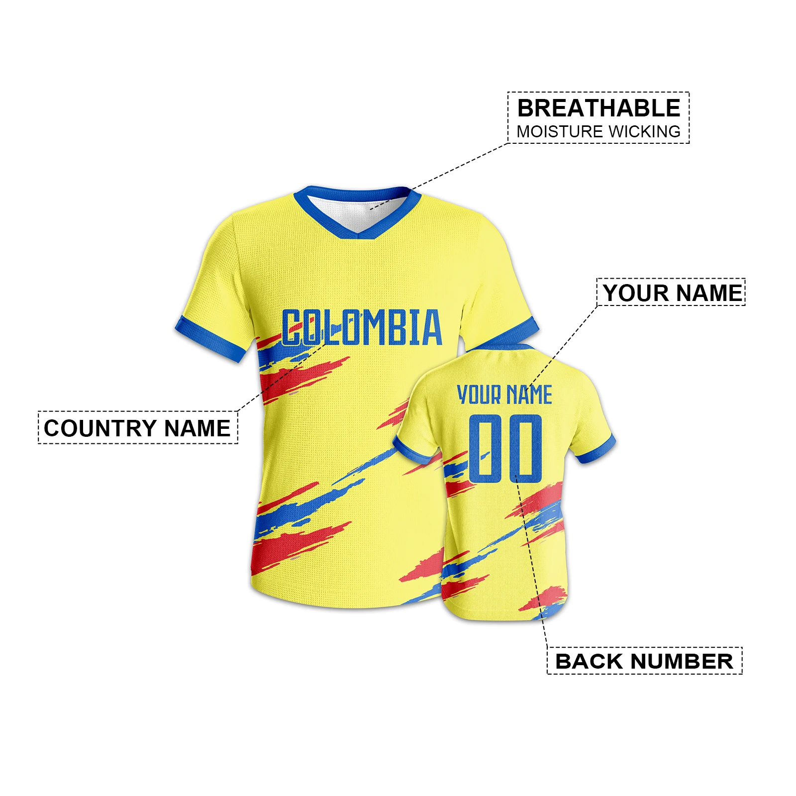 Colombia Soccer Jersey Custom Personalized Name Number Football Kit for Youth Adults Quick-Dry Sportswear Training Outfit