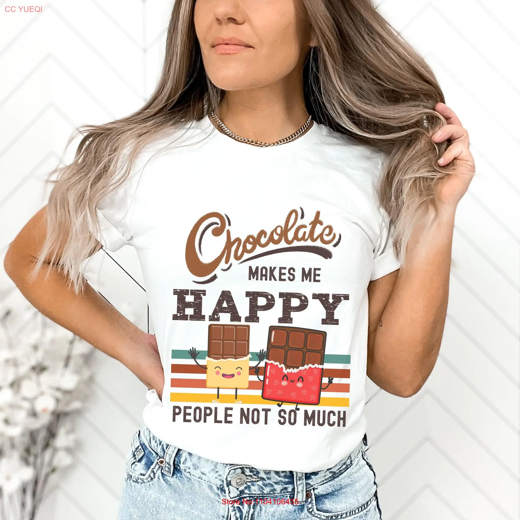 Retro Chocolate Makes Me Happy T Shirt Cute Lovers Funny Introvert Aficionado Theme Birthday long or short sleeves