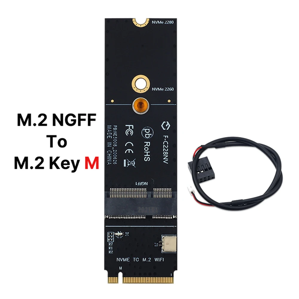 M.2 Key A+E To M.2 Key M SSD Slot Converter Adapter Expansion Card Fit 2260 2280 For M.2 WiFi card