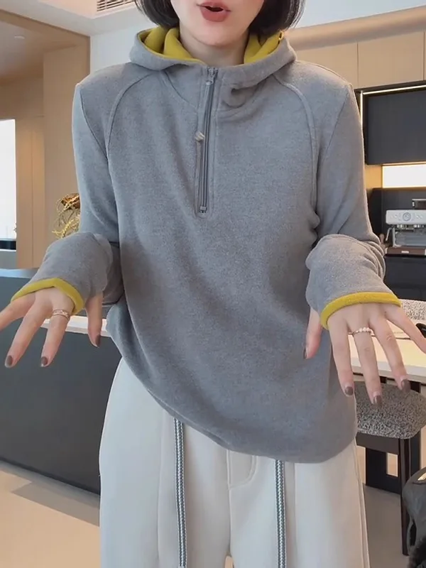 

Женская толстовка с капюшоном на подкладке Fce, внутренняя одежда, большой размер, толстая мм, основа irt f, дизайн на молнии, осень-зима, Fas...