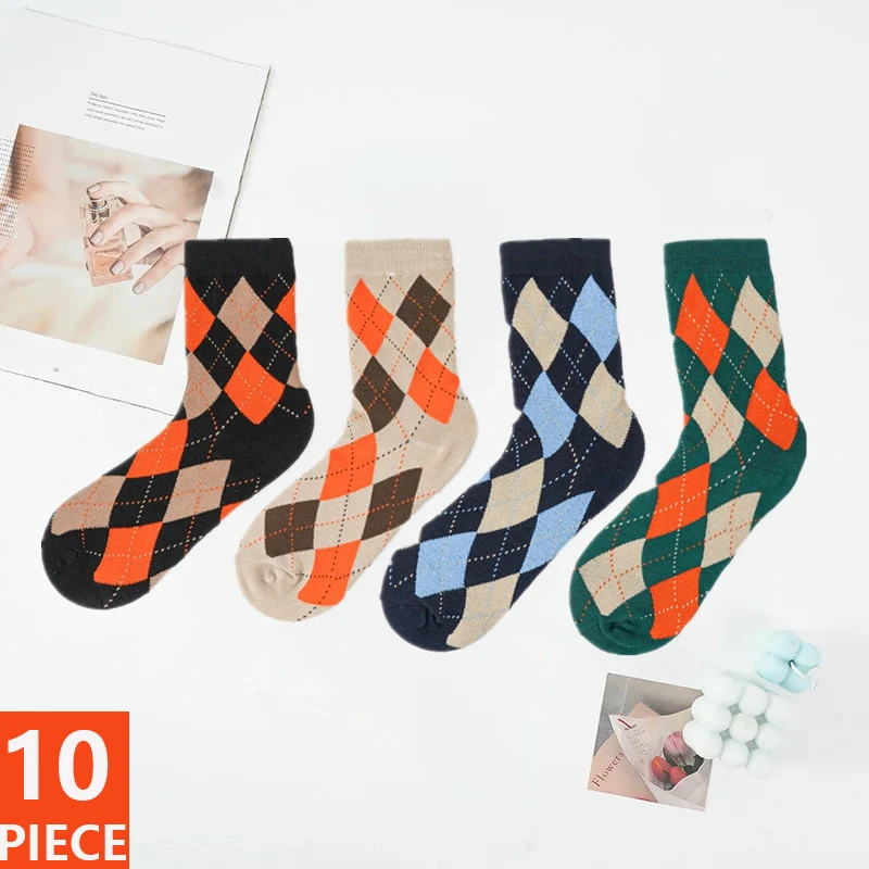 10PCS Thicken Winter Combed Cotton Socks Classic Woman Man Harajuku Socks Breathable British Style Fashion Design Socks