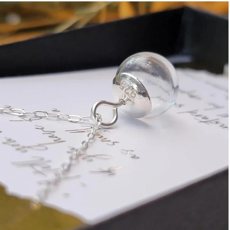 قلادة على شكل بذور الخردل من الفضة الإسترليني عيار 925 بتصميم عتيق، قلادة على شكل كرة زجاجية 10 مم، هدية ملهمة للتشجيع والستري #4