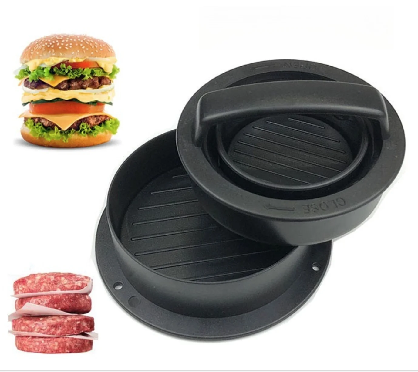 3 in 1 Stuffed Burger Press Patty Maker With 100 PC Wax Papers Hamburger Press Ring Molds Kit Kitchen Accessories Tools Gadgets