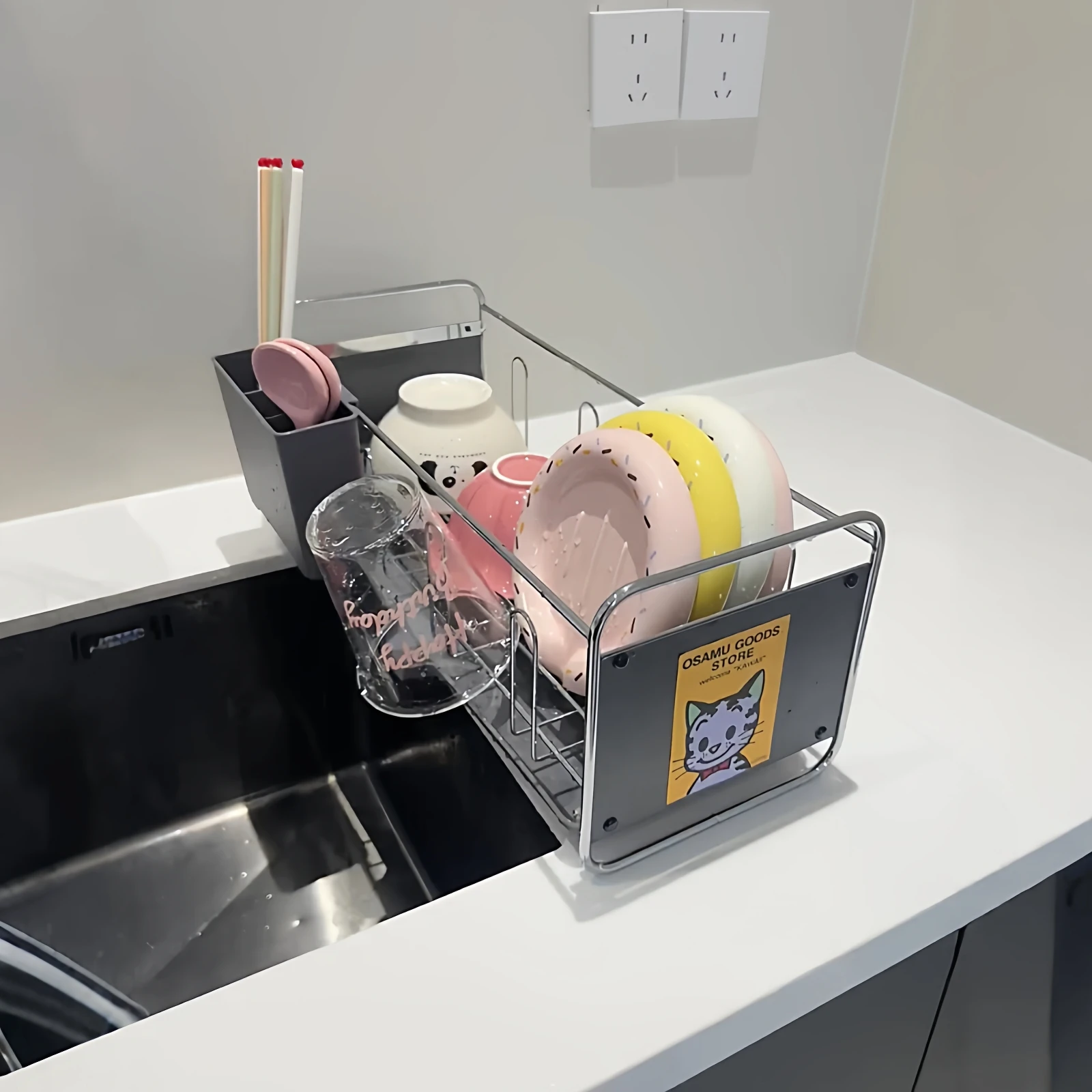 

Creative Multi-Functional Kitchen Bowl Di Ra Cup Spoon Draining Stand Modern Simple Sle Metal Storage elf No Drilling