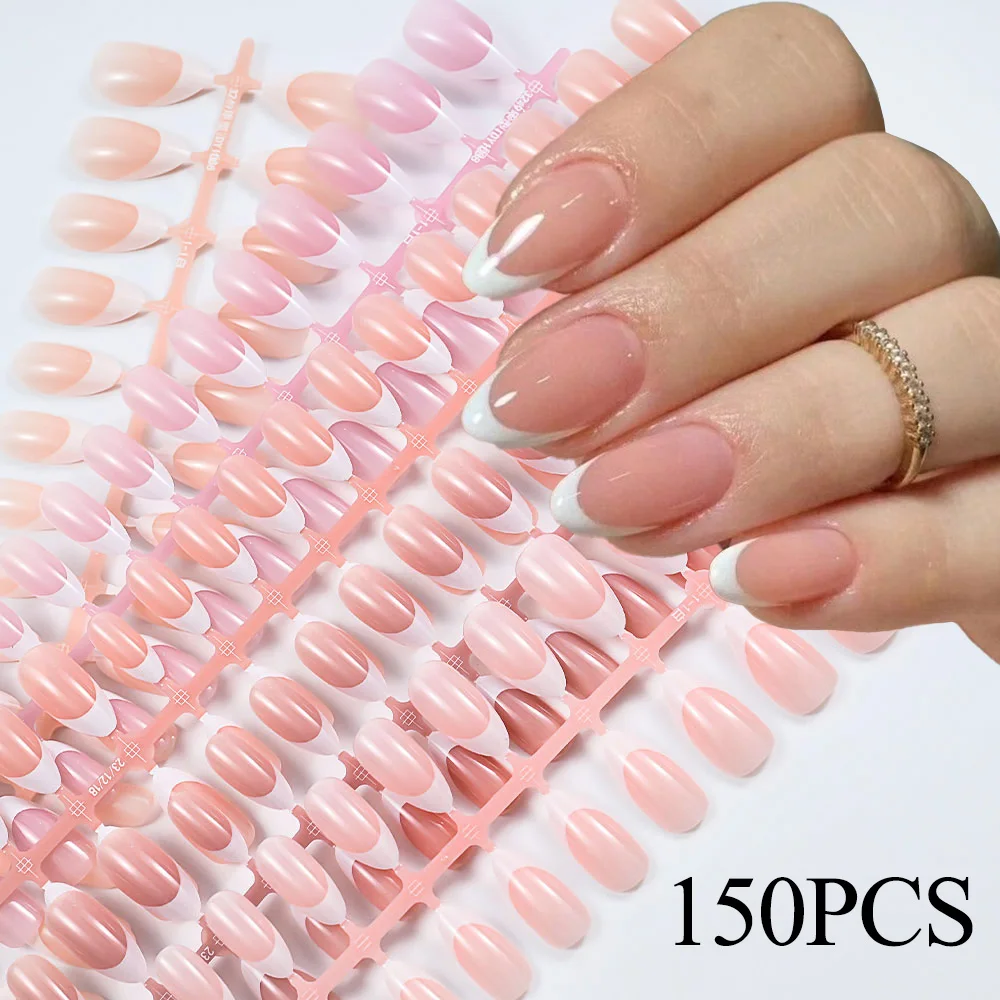 

150/132pcs French Almond press on nails Mixed Glossy/Matte False Nails Tips White Pink Medium Almond Coffin Full Cover Fake Nail