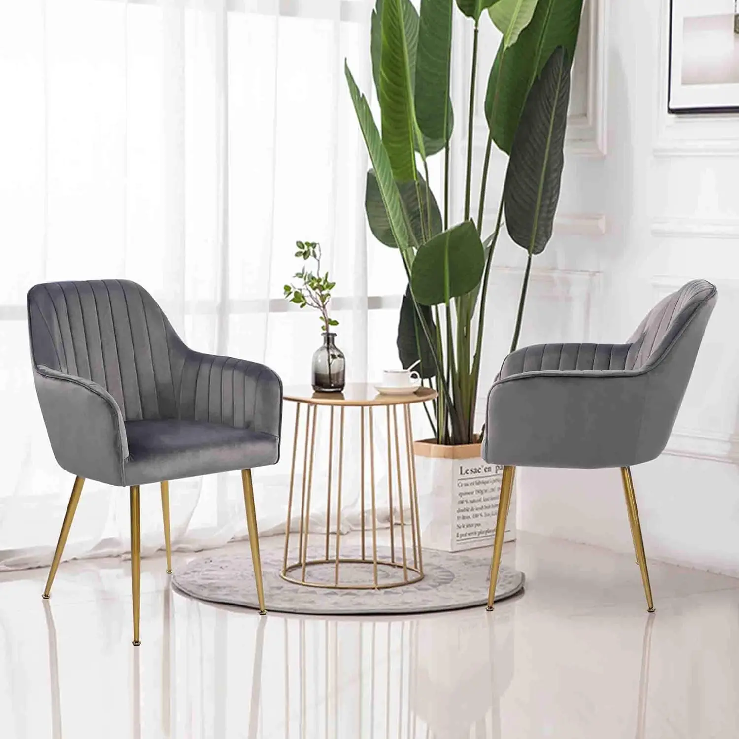 

Set of 2 Velvet Chairs and Upholstered Accent Chairs with Gold Plating Legs for Living Room Chairs(Gray)