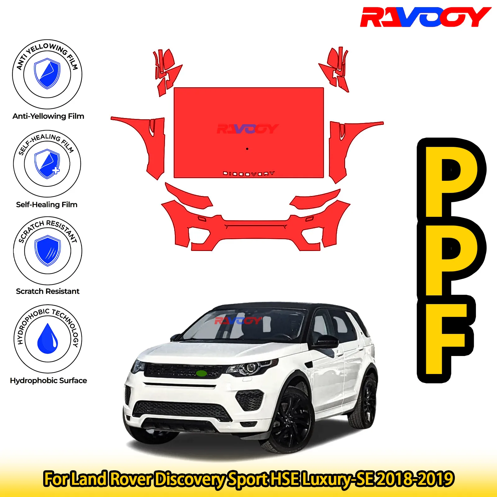 

For Land Rover Discovery Sport HSE Luxury-SE 2018-2019 Glossy Matte Black Precut front PPF Kit Paint Protection Film