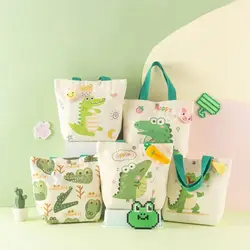 New Dinosaur Cartoon Canvas Handbag Cute Tote Crocodile Print Canvas Bags borse per bambini portatili di grande capacità