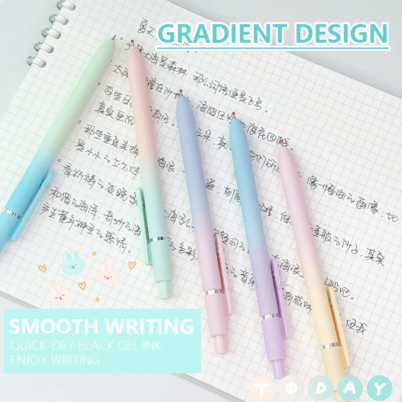 5 Pcs/Set Aurora Gradient Colour Gel Pens 0.5mm Black Quick Dry Smooth Gel Ink Pen For School Student Writing Stationery