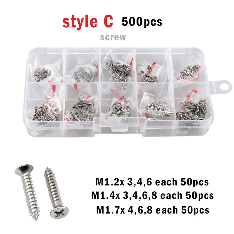 M1 M1.2 M1.4 M1.7 M2 M3 M4 Self Tapping Wood Screw 304 Stainless Steel Phillips Flat Countersunk head Thread Nail Screw Sets