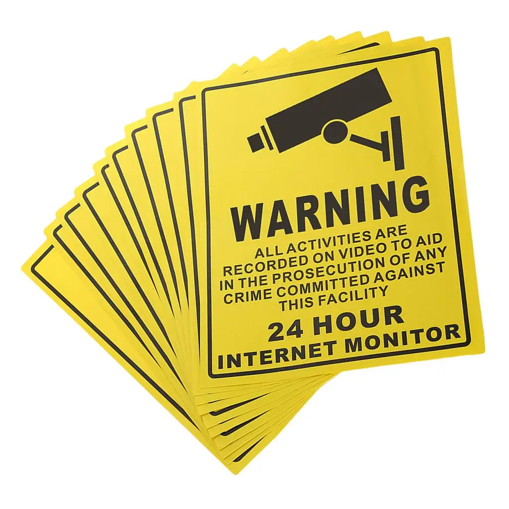 10 Pcs Security Warning Sign Decals Stickers for hours Monitor