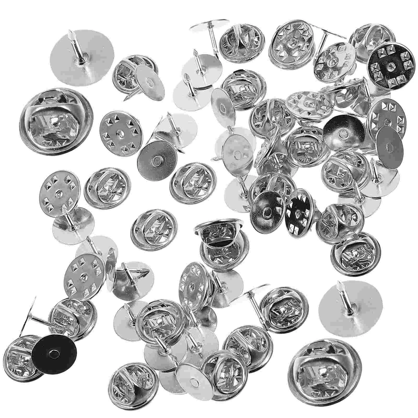 50 Sets Bracket Locking Pin Keeper Backs Shirt Tie Tacks Blank Pins Cap with