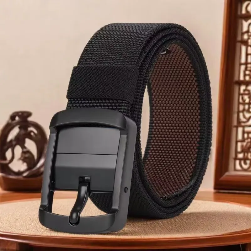 Thick double-sided nylon belt, men's casual needle buckle canvas belt, versatile workwear, jeans, pants strap, trendy