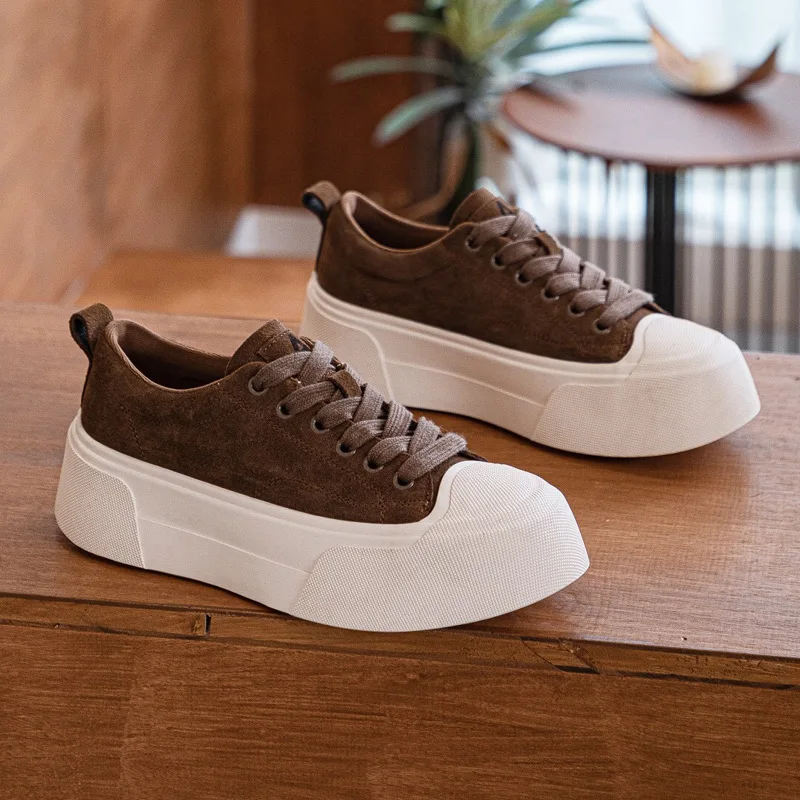 

Кожаные туфли на толстой подошве с небольшим увеличением роста, женские туфли-«бисквиты», весна 2026, новые повседневные белые туфли