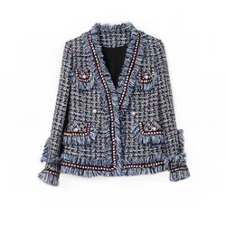 Vintage Tweed Fragrant Jacket For Women Autumn Winter 2024 Elegant Chic Long Sleeve High Quality Coat Female Cloth Outwear Tops