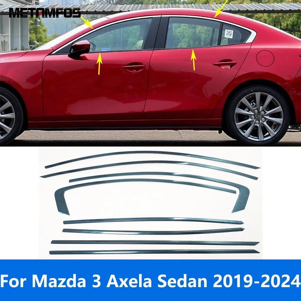 

Accessories For Mazda 3 M3 Axela 2019-2022 2023 2024 Exterior Stainless Upper+Lower Window Sill Frame Molding Trim Car Styling