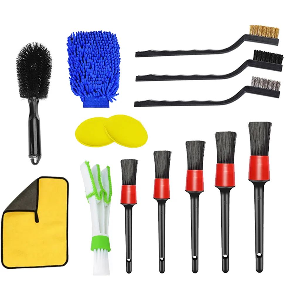 14pcs Car Detailing Brush Set Buffing Sponge Pads Cleaning Tools For Interior Exterior Washing Gap Cleaning Brush