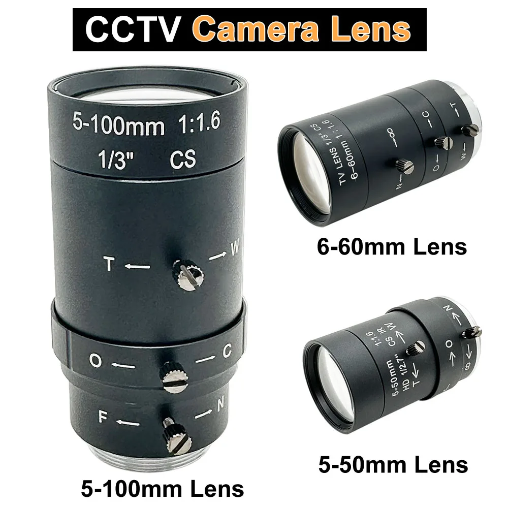 HD CS Mount 5-100mm 6-60mm 5-50mm Manual Iris Zoom Focus CS Lens For Industrial Machine Vision camera Lens CCTV Surveillance Cam