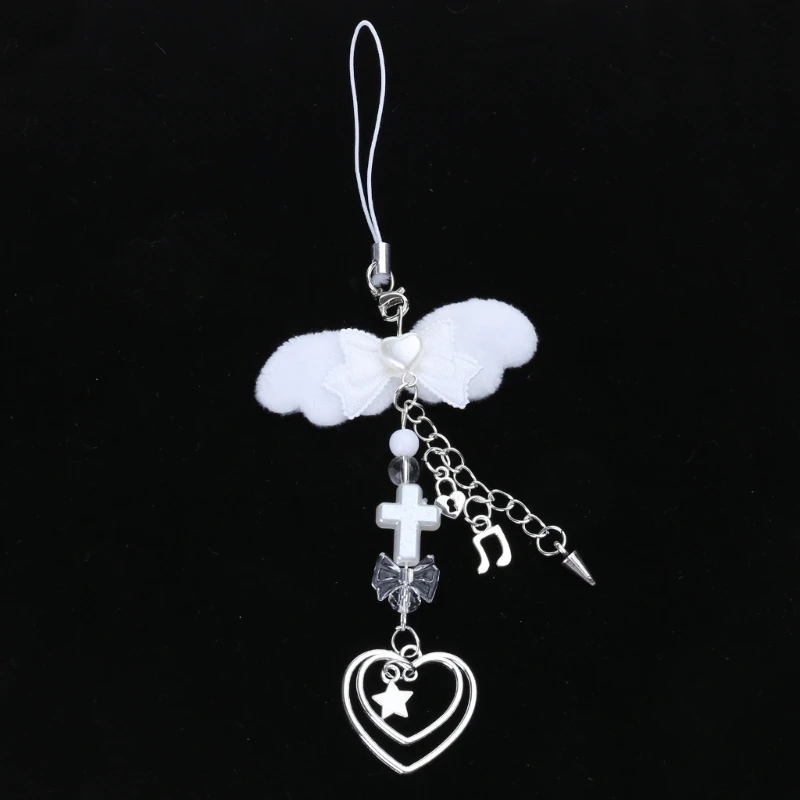 Bowknot Phone Chain Angel Wing Pendant Keychain Sweet Cool Key Phone Lanyard Acrylic Keyring Bag Ornament