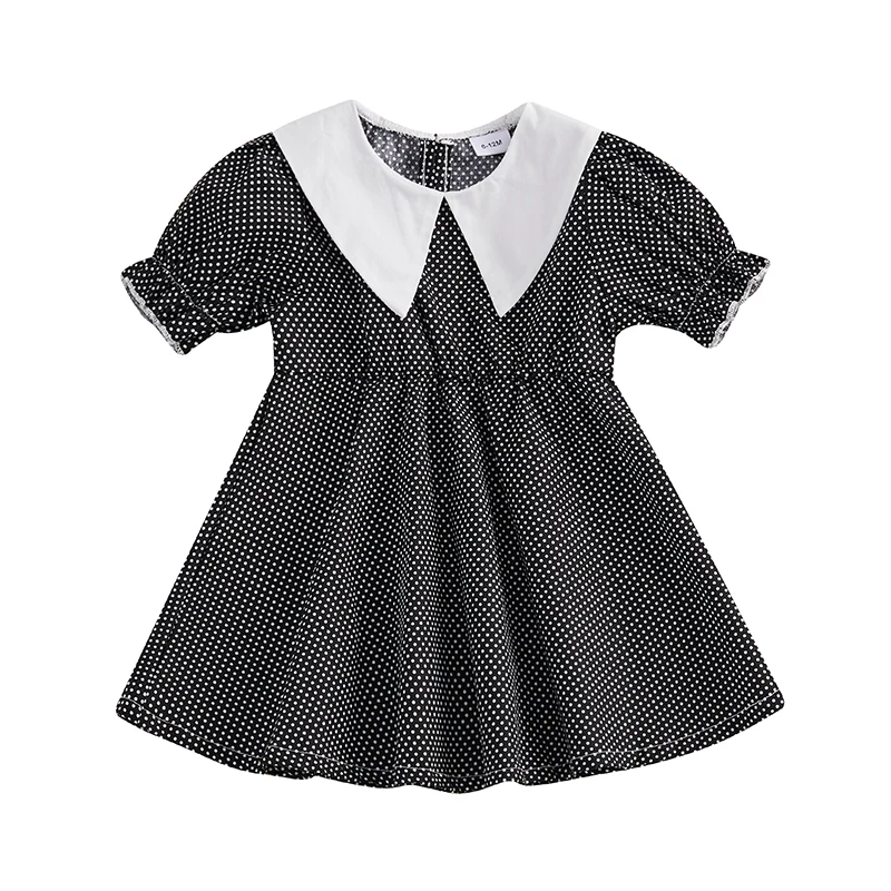 

Toddler Girls Dress Dot Print Doll Collar Short Sleeve Casual Dress Summer Princess Dress