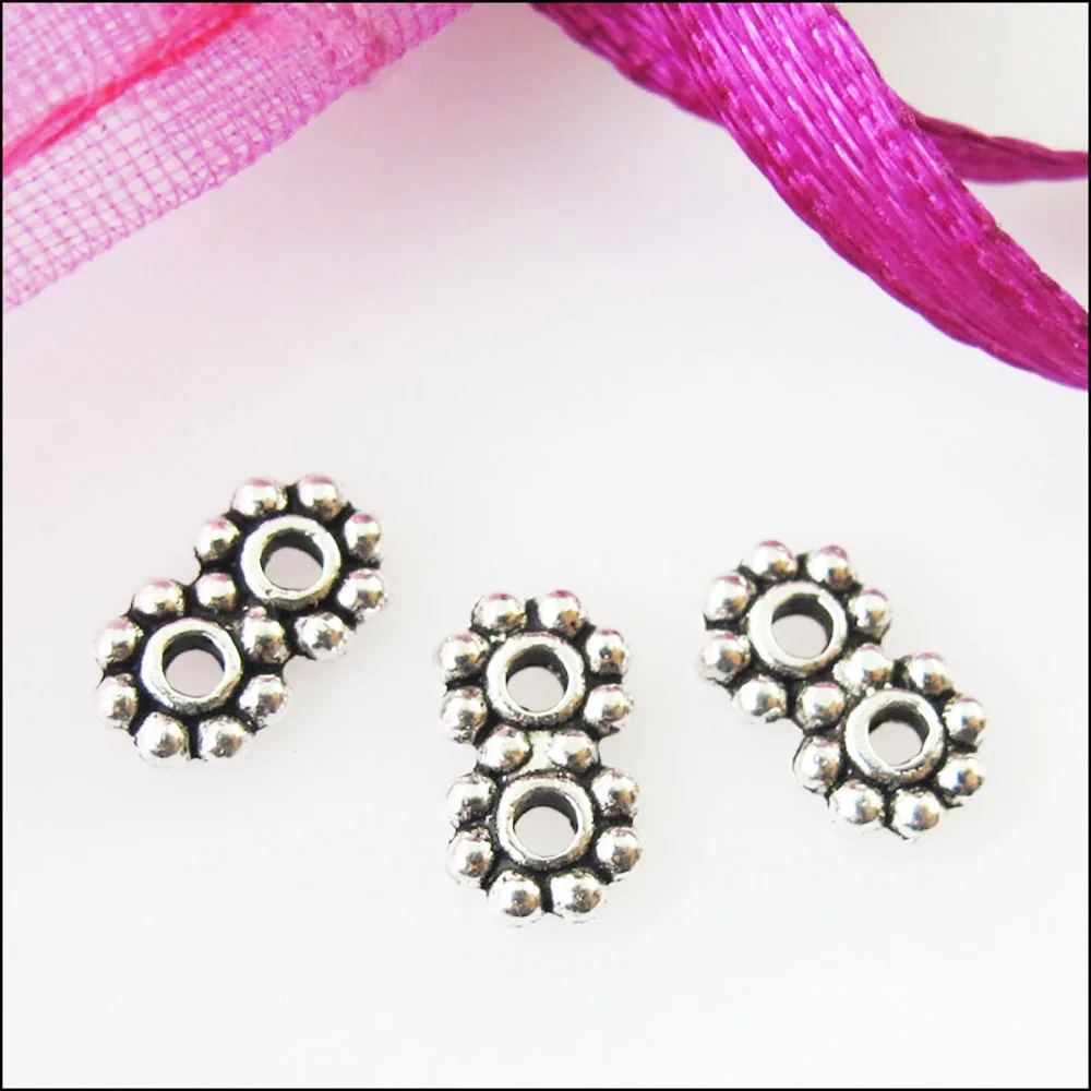 200Pcs Antiqued Silver Color 2Holes Spacer Beads Bars Charms Connectors 4x7mm