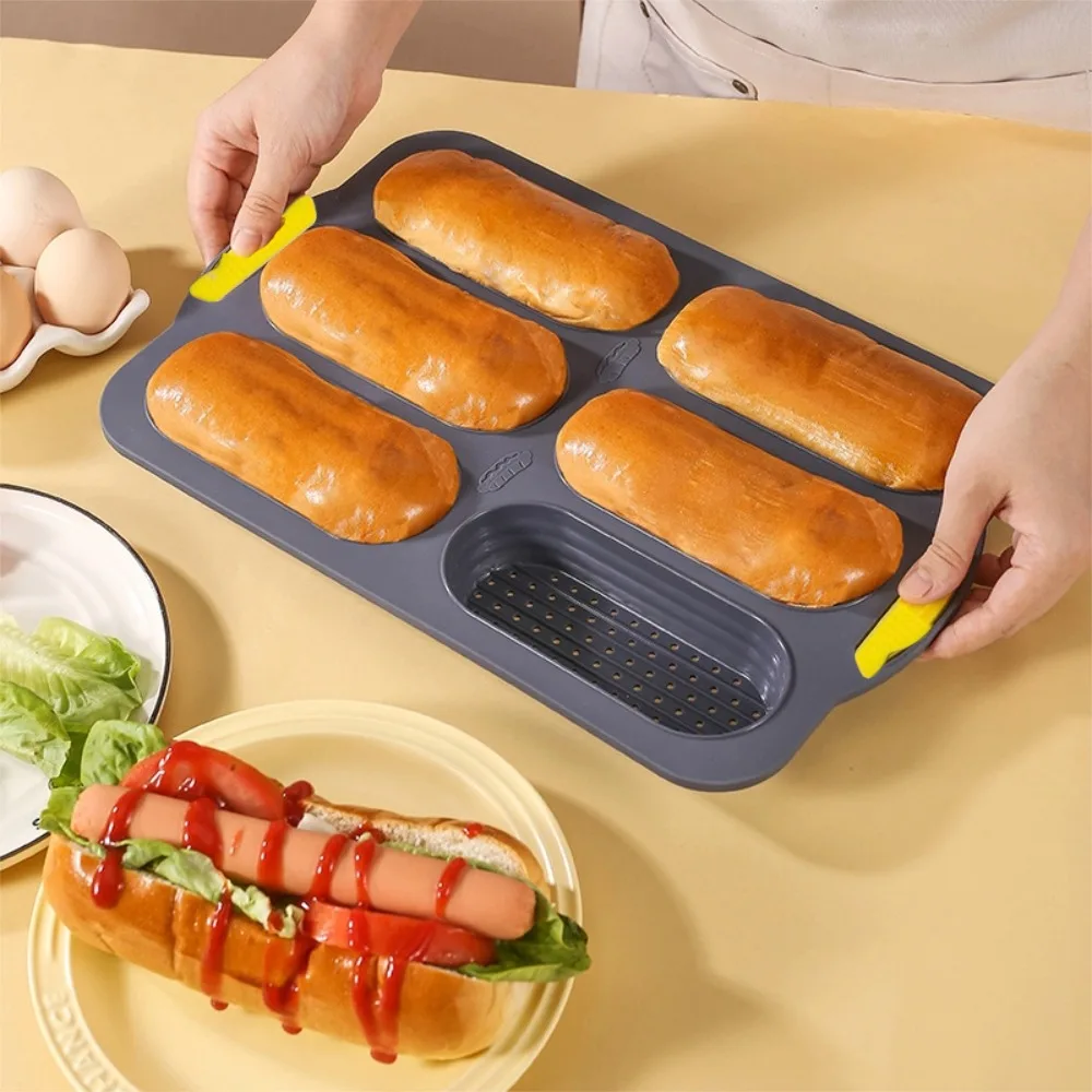 Conjunto de 6 Formas de Silicone para Baguete, Assadeira Antiaderente para Bolos, Forma de Silicone de Grau Alimentício para Hot Dog