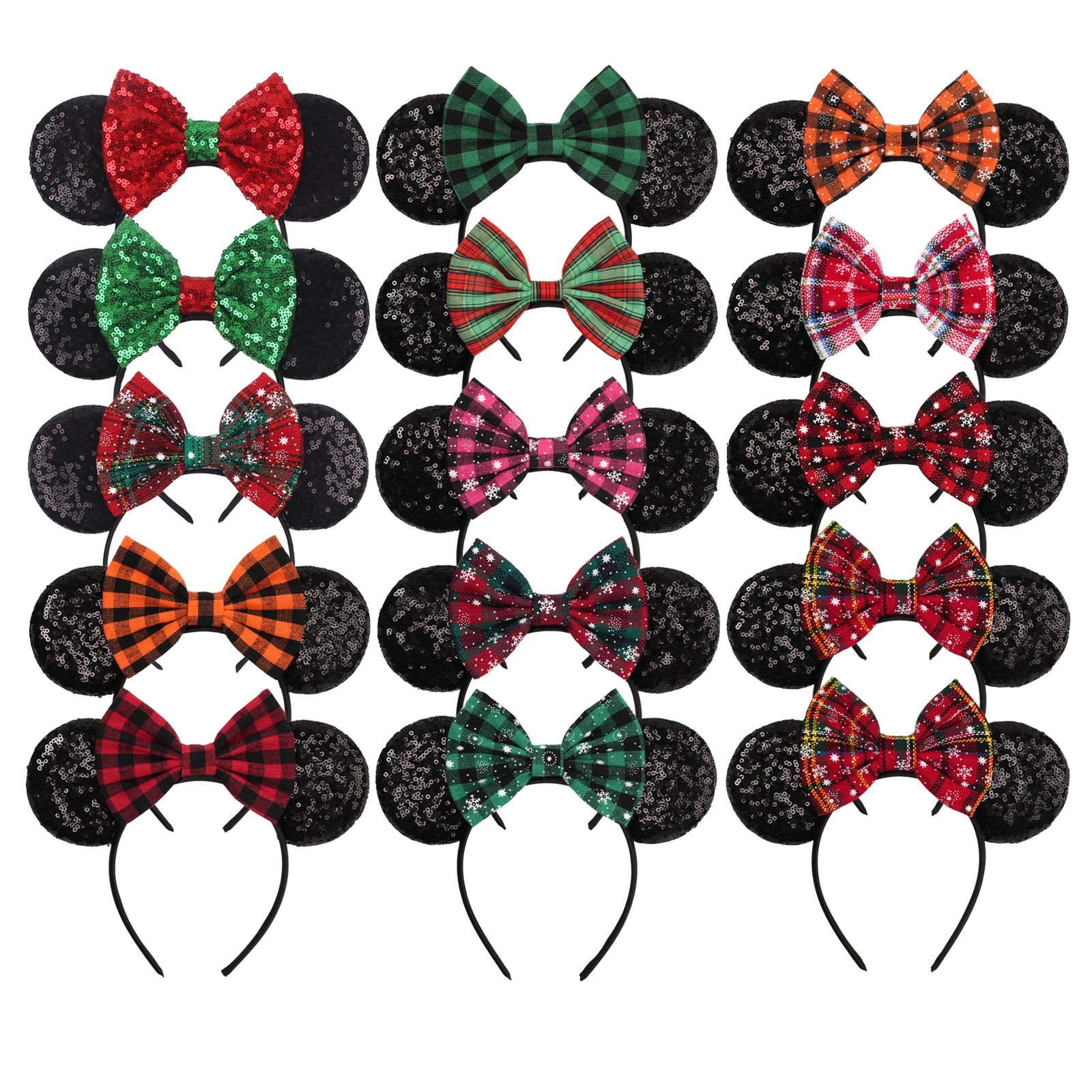 

1 шт., классическая Рождественская повязка для волос с ушками Микки и Минни Мауса, блестящий бант, праздничная одежда для вечеринок, женские аксессуары для волос