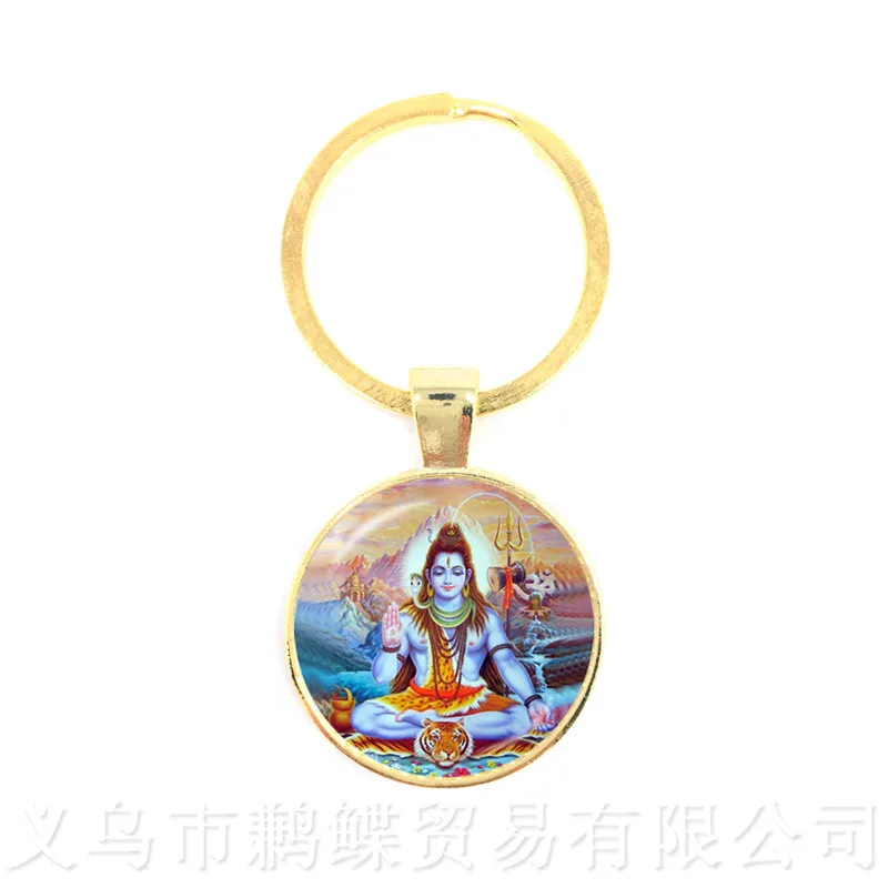 Glass Time Gem Keychain 25mm Ganesha Buddha Elephant Pendants Handmand Men Classic Jewelry Car Key Holder Souvenir For Gift