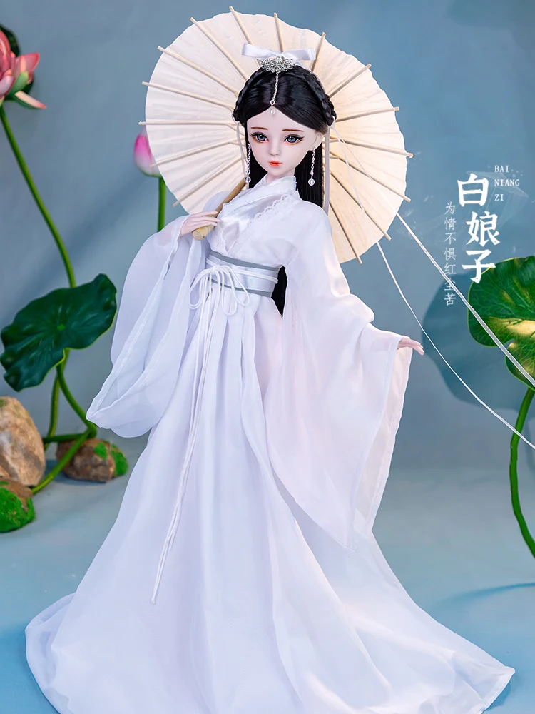 

Handmade 1/3 Female Bjd Doll Full Set Large 60cm Madame White Snake Ancient Chinese Hanfu Ball Jointed Dolls Toys Gift for Girls