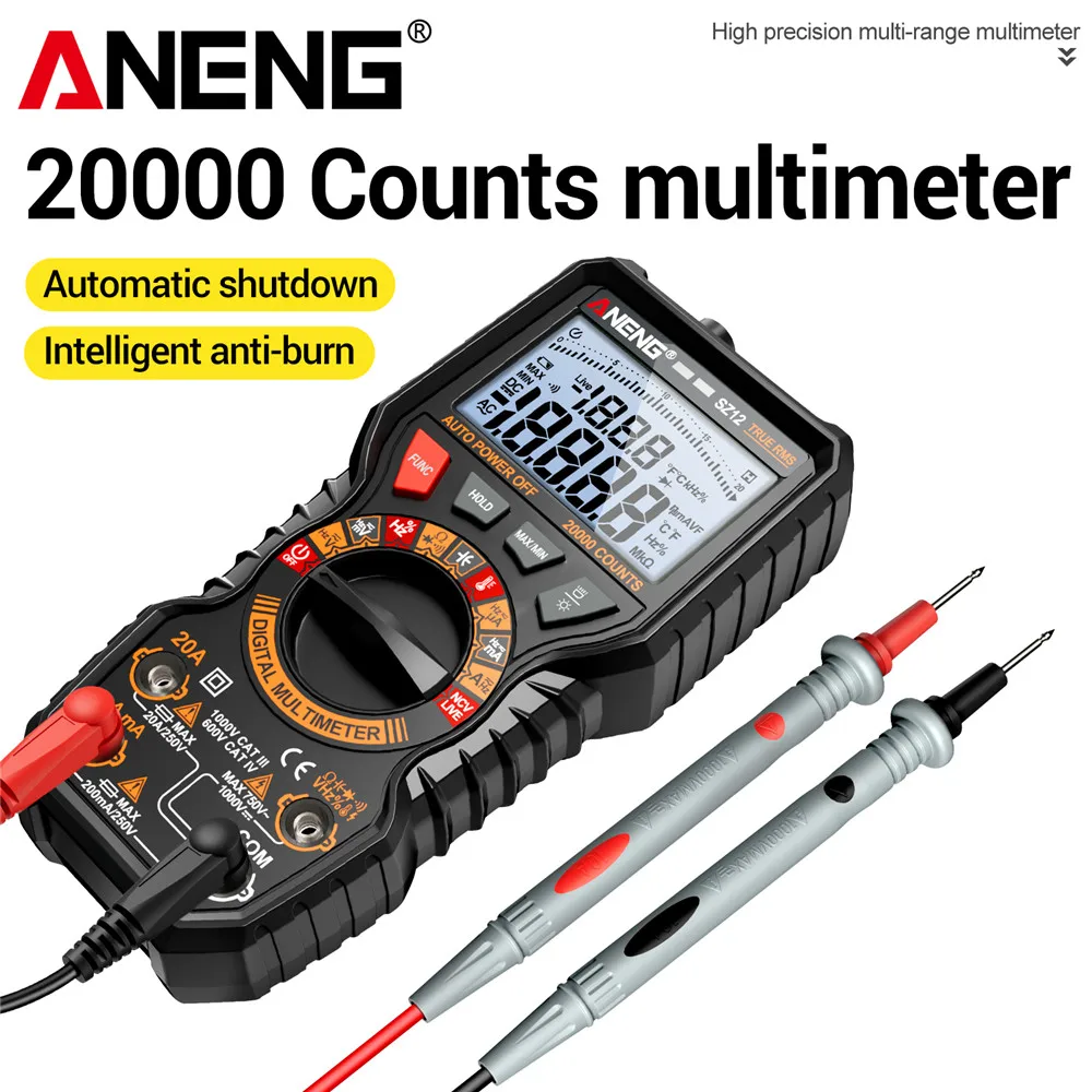 

ANENG SZ12 Multimeter 20mF Capacitor Test AC/DC NCV Voltage Induction Tester 20A Meter Hz Ohmmer Neutral/Hot Wire Detect Tools