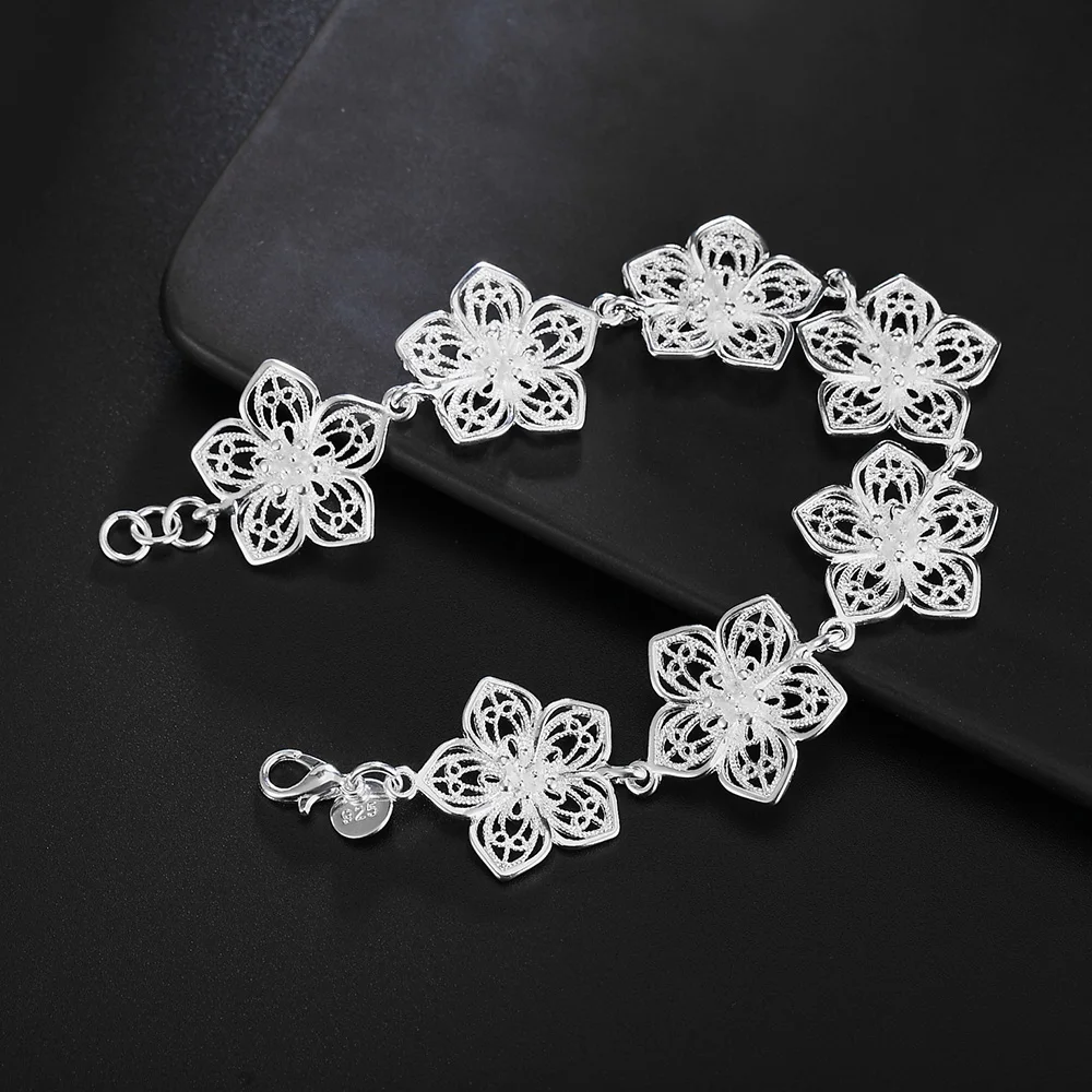 

925 Sterling Silver Chain Girl Exquisite Charm Fashion Retro Elegant Bauhinia Flower Women's Bracelet Christmas Gift