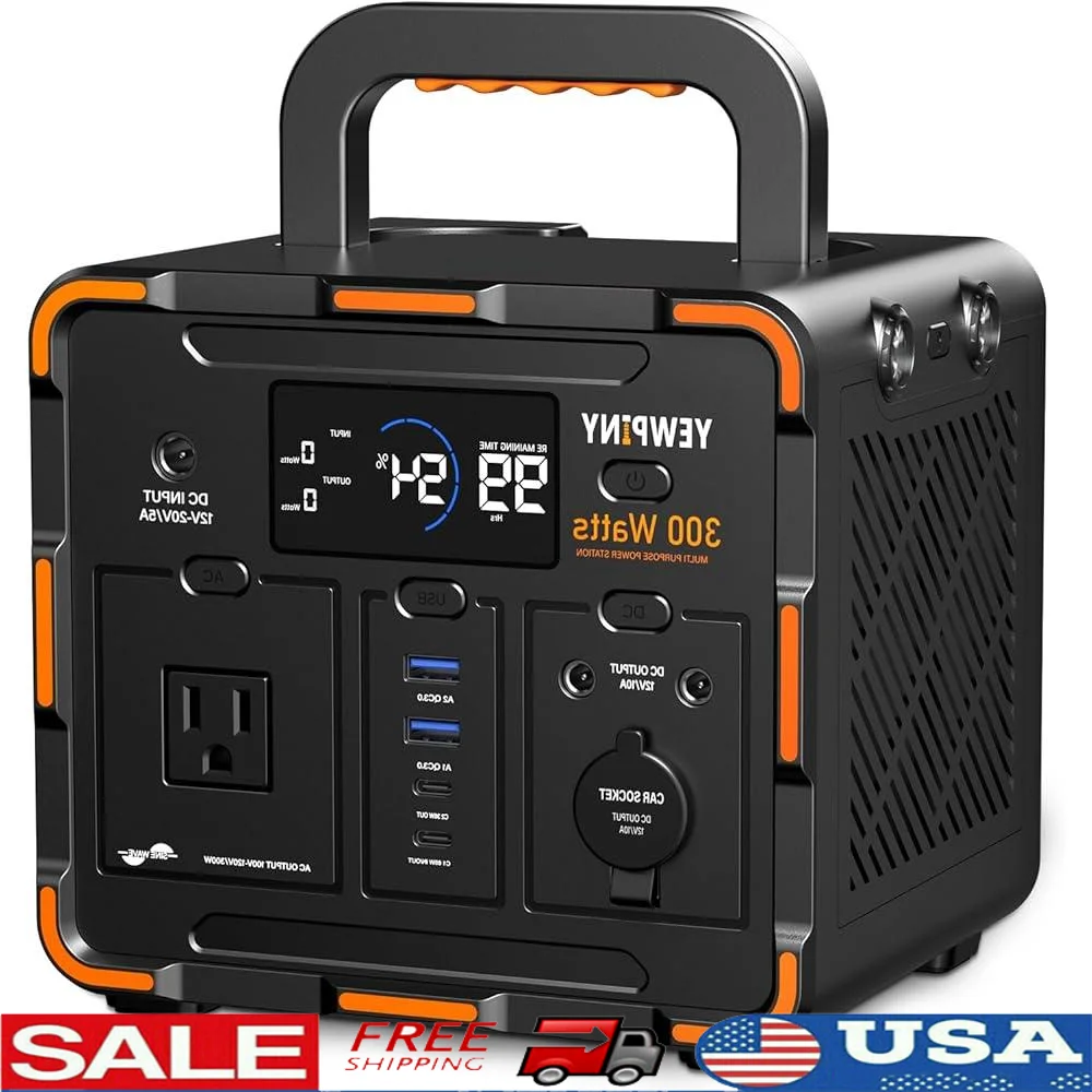 300W Portable Power Station Solar Generator Camping LiFePO4 Battery 600W Peak Fast Charging USB-C PD Emergency Backup Travel