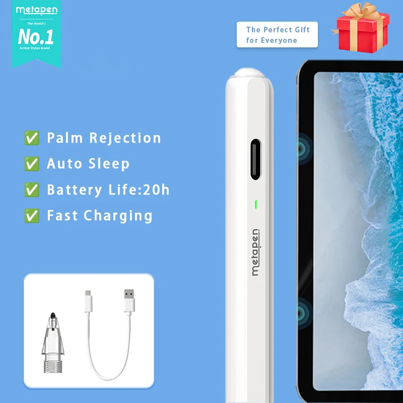 

Metapen Pencil Air8 Pro for iPad 2018-2026, Ultra-Quiet, 2X Fast Charging, Palm Rejection Stylus Pen for iPad a16/11/10/9/8/7/6t
