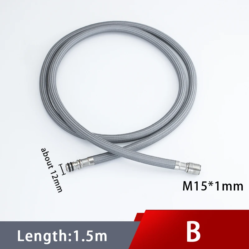 F1/2 M15*1 Replacement Faucet Hose Quick Connect Pull Out Hose Nylon Hose Tube Gray 150cm Shower Kitchen Accessories