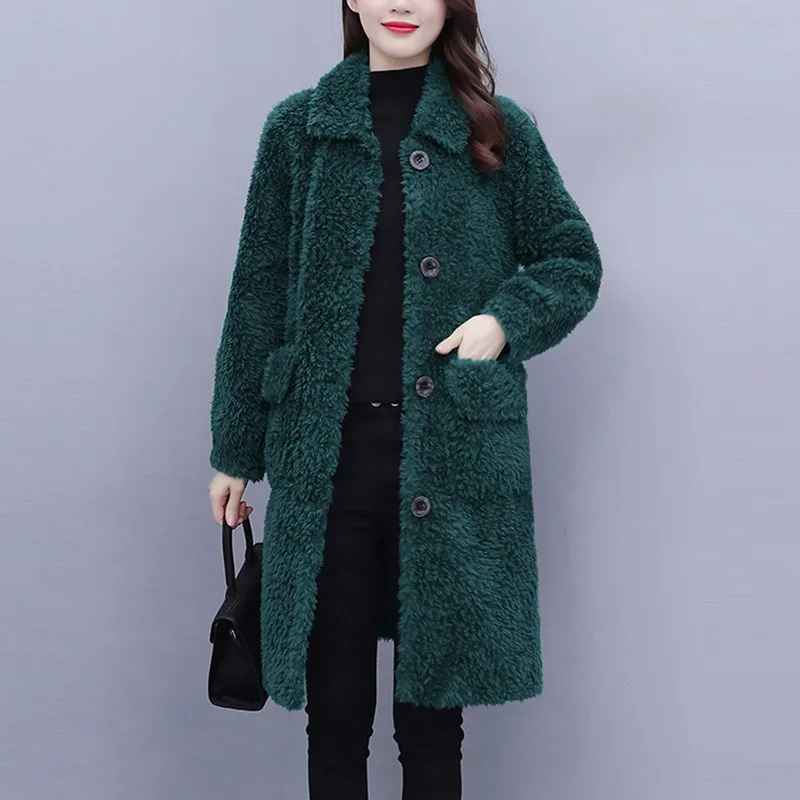 Winter Jacket Women Warm Faux Fur Lambswool Plush Coats Female Outerwear Korean Fashion Ladies Cardigans Long Sleeve Oversized