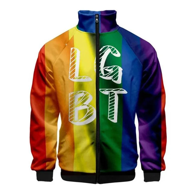 

Newest LGBT Fashion 3D Stand Collar Men Women Rainbow Flag Lesbians Gays Zipper Jacket Casual Long Sleeve Jacket Coat Clothes