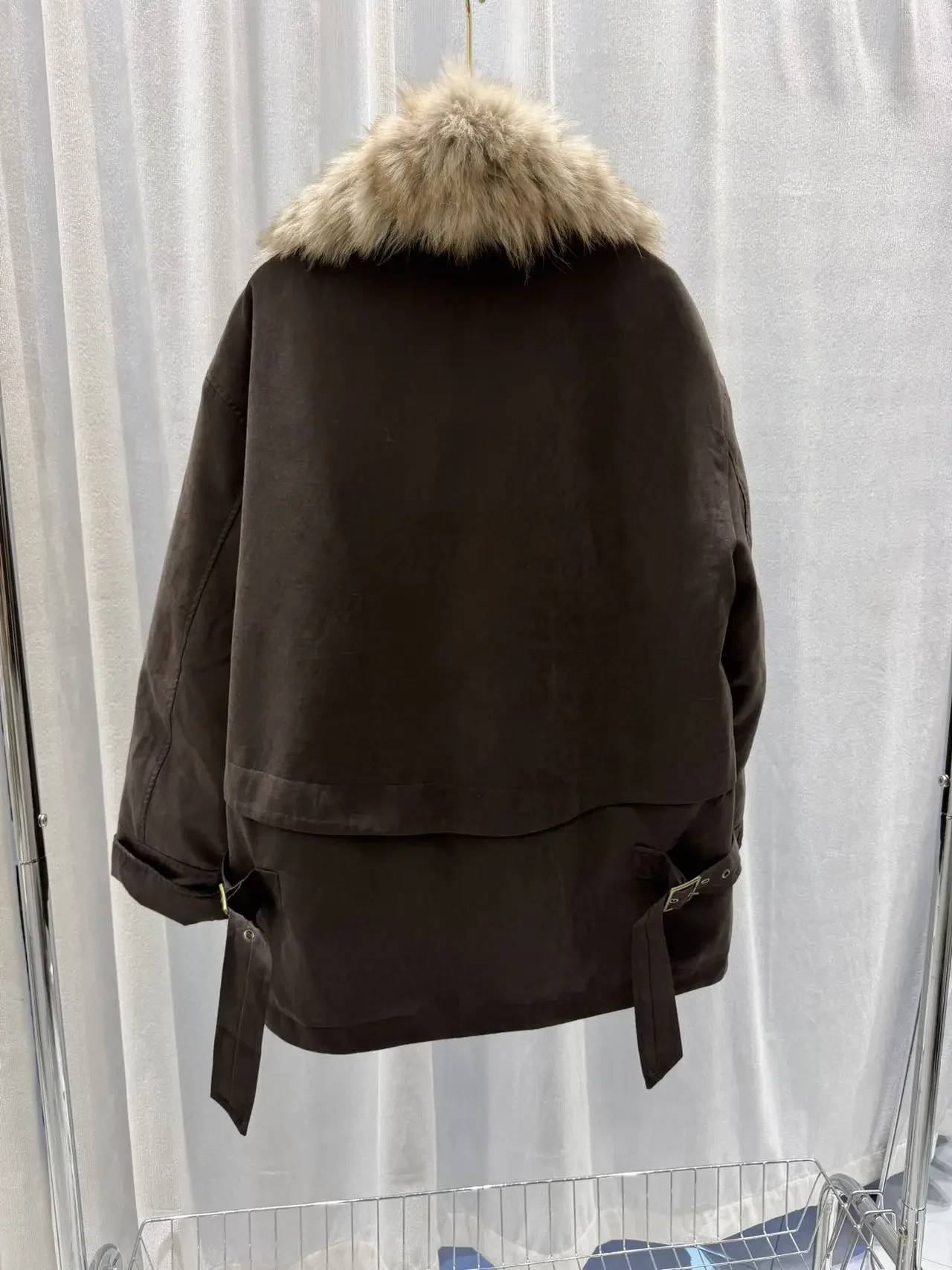 OFTBUY Winter Warm Real Suede Jacket Button Thick Padded Fashion Loose Outerwear Women Luxury Fox Fur Collar Goose Down Parka