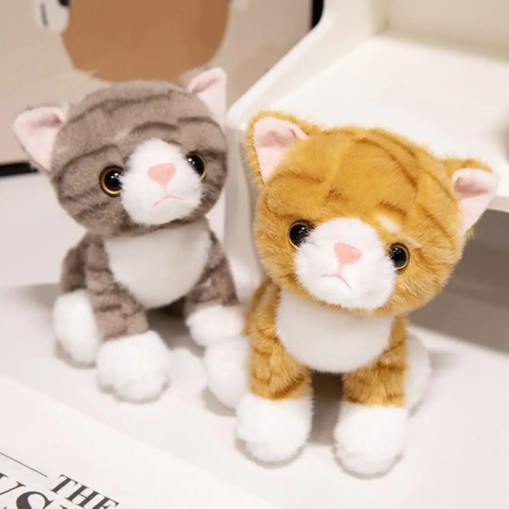 Animal en peluche simulé chat poupée blanc gris doux fourrure chaton en peluche jouet dessin animé 15CM chat en peluche porte-clés jouets pour animaux de compagnie