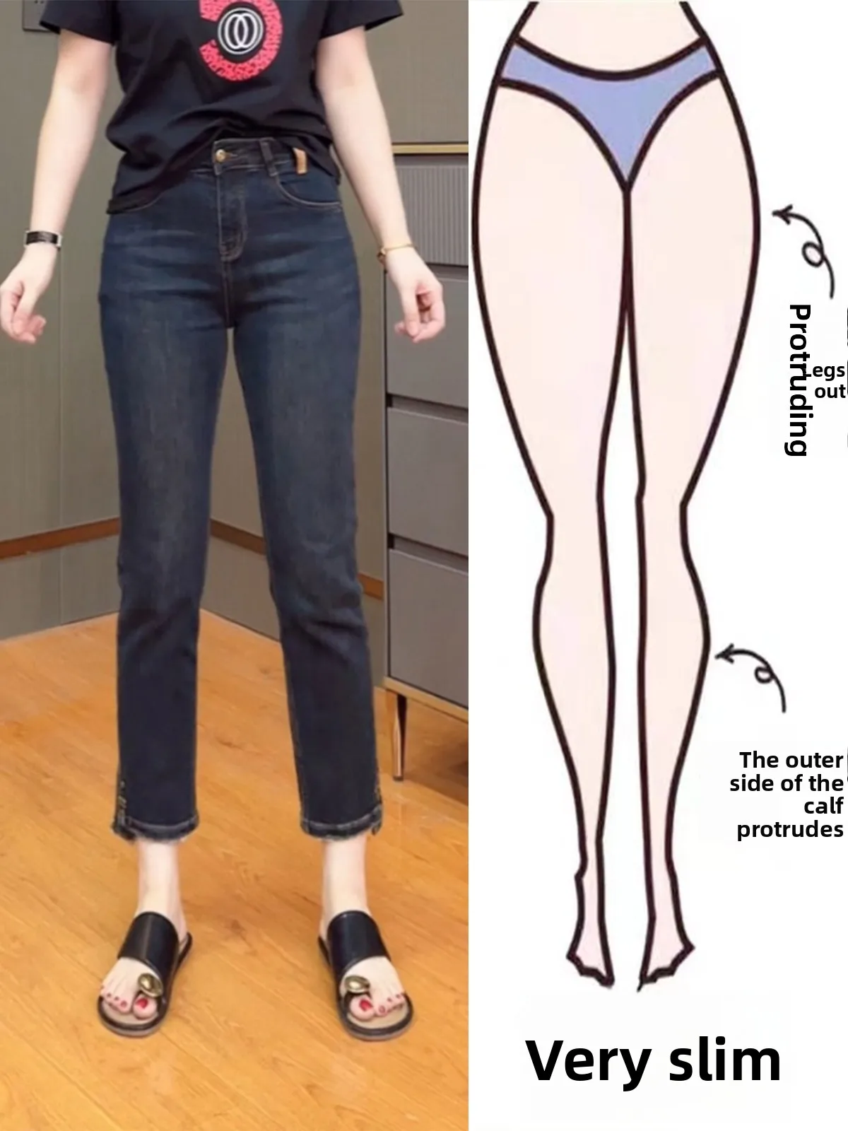 

Faionable Casual High Waist Straight Leg Jeans Women's Summer New Sle Nine Points Pants Slimming Versatile Cotton Blend