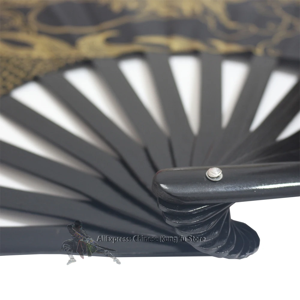 Black Bamboo Chinese Tai Chi Fans Kung fu Martial arts Training Fan Dragon High Quality