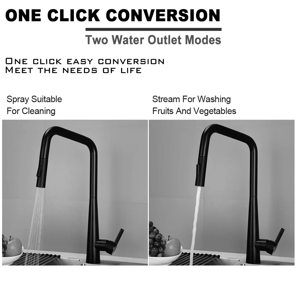 Bagnolux Black Brass Deck Mounted Kitchen Faucet Two Function Single Handle Pull Out Mixer Hot and Cold Water Pull Out Taps view 4