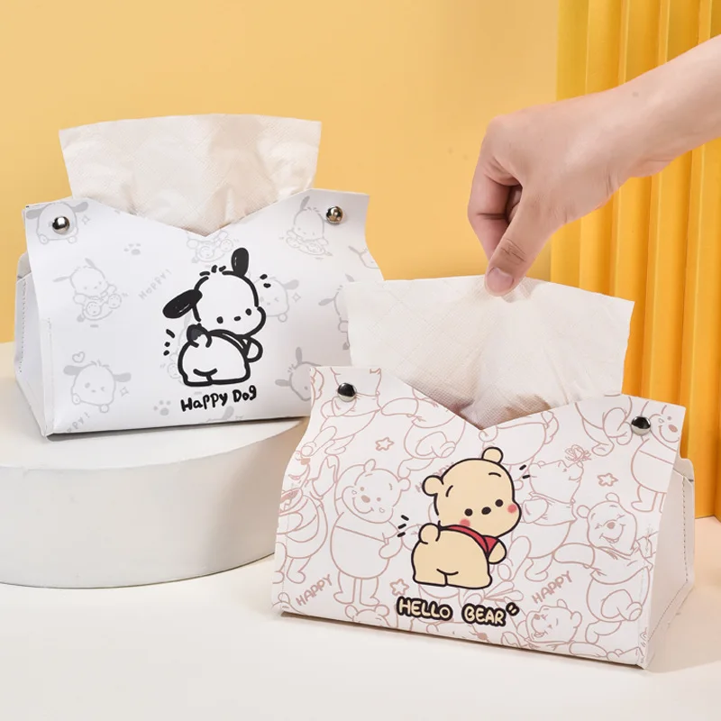 

New Winnie the Pooh Desktop Tissue Box Home Car Paper Towel Box Living Room Leathers Tissue Storage Box