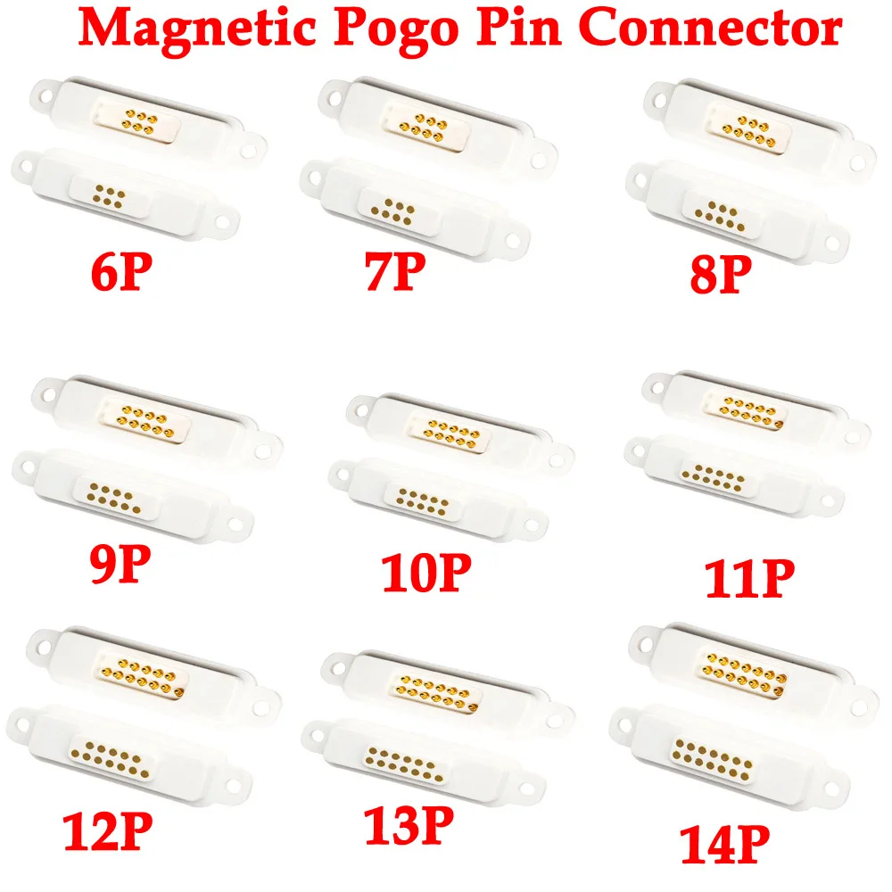 5V White 6P 7P 8P 9P 10P 11P 12P 13P With screw holes Waterproof Magnetic Pogo Pin Connector 2A Spring Loaded DC Power Socket