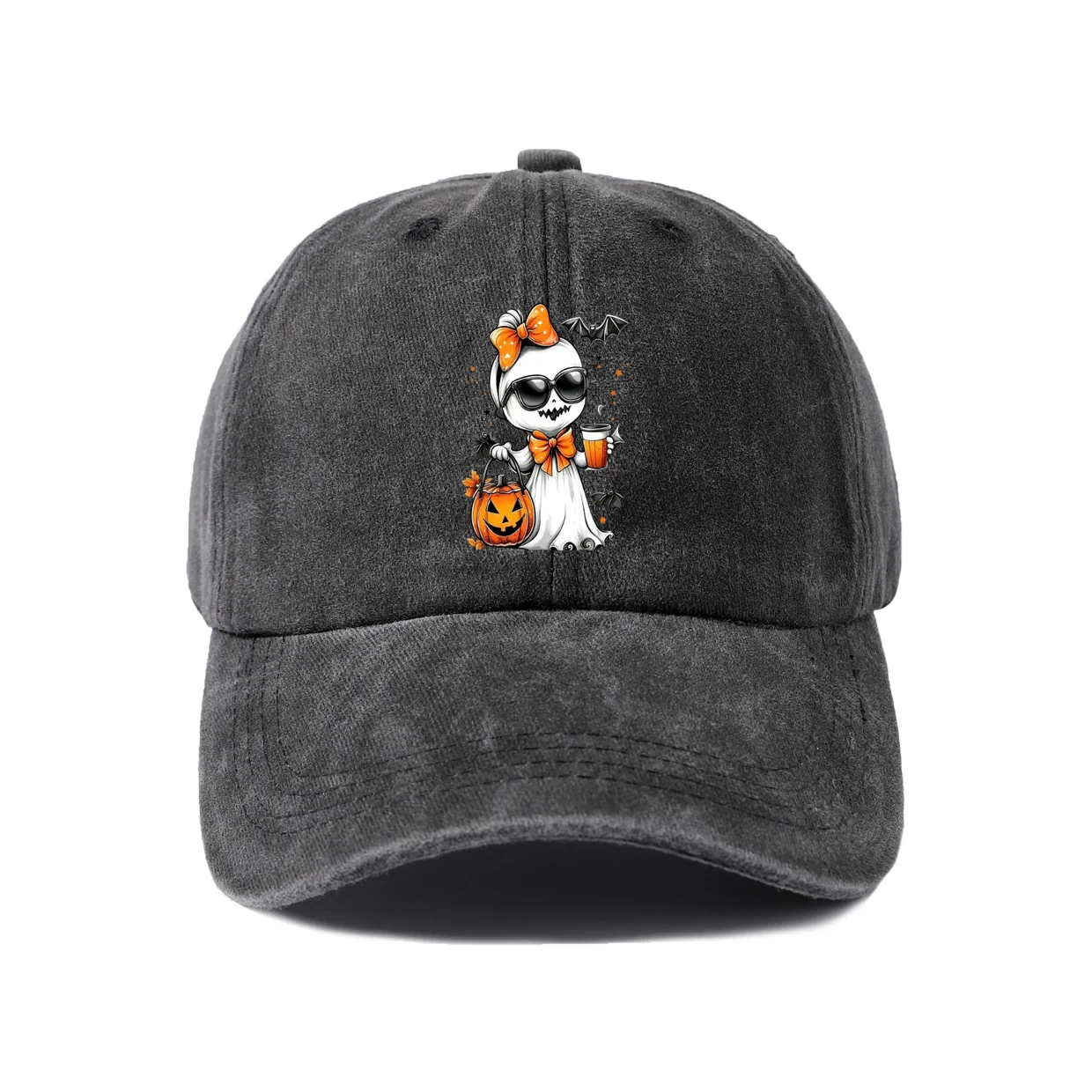 Cute Dog Halloween Graphic Baseball Cap, Vintage Washed Adjustable Unisex Dad Hat, Casual Gift