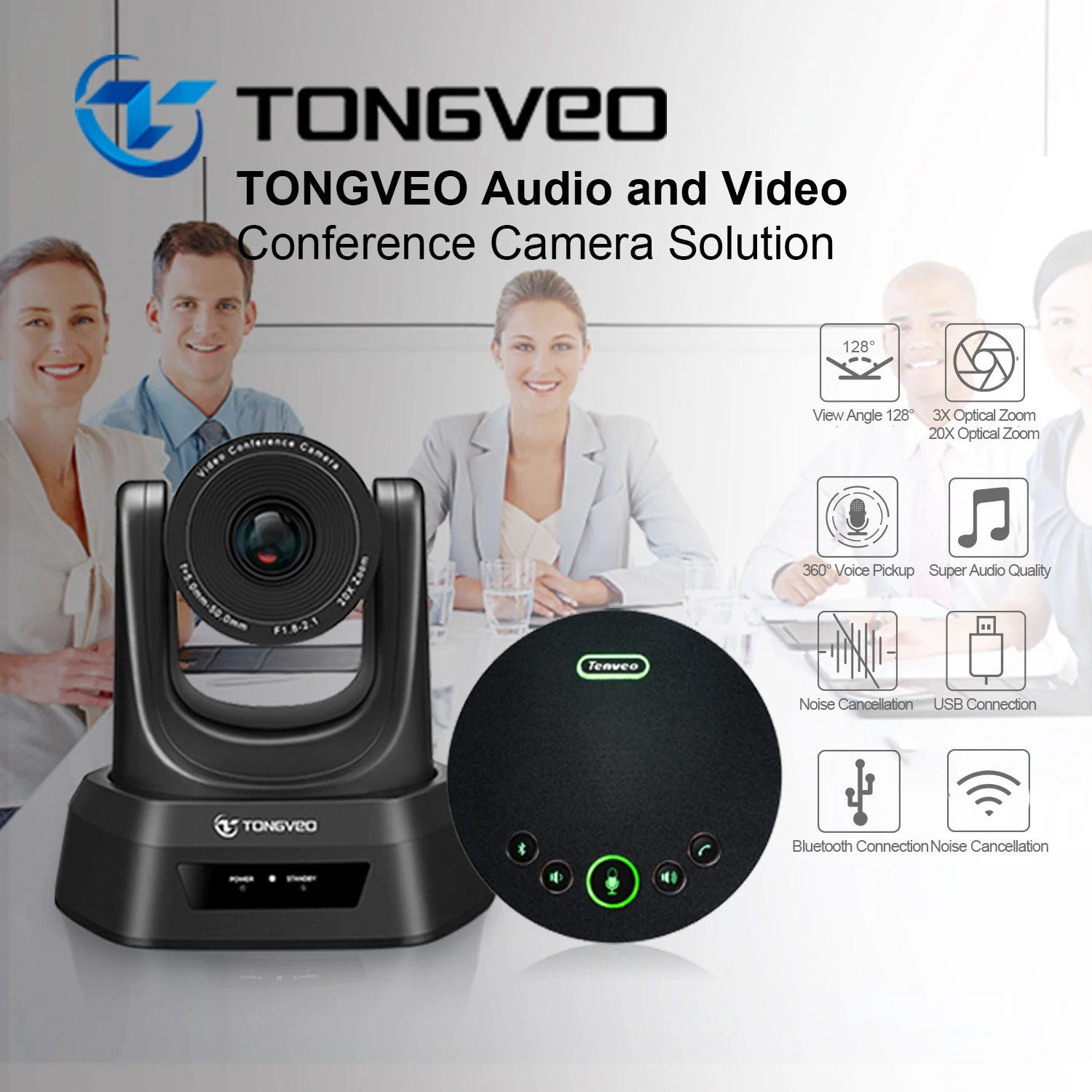 Audiovisual Collaboration System 20x Zoom 1080p USB Conference Camera Plus Wireless Blue Tooth Speakerphone